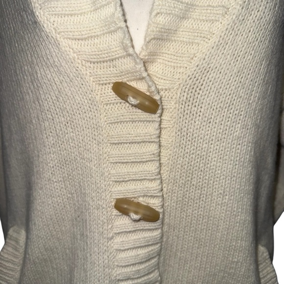 L.L.Bean Classic Ragg Lambswool Cardigan shawl collar toggle buttons cream sz XL - Picture 4 of 13